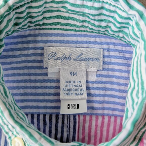 Ralph Lauren Blue Pink Green Striped Onesie and Gingham Plaid Shirt Bundle 9M - Picture 5 of 11